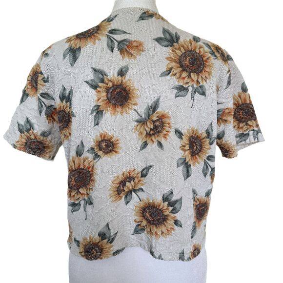 Vintage Sunflower Knit Crop Top Size M L Short Sleeve Beige 90s Cottage - Picture 7 of 8
